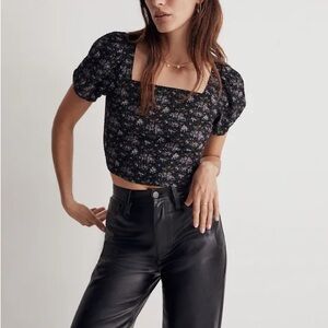 Hopewell Puff-Sleeve Crop Top in Blurred Ikat M